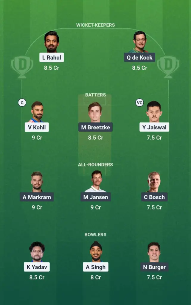 IND vs SA Dream11 Prediction Grand League